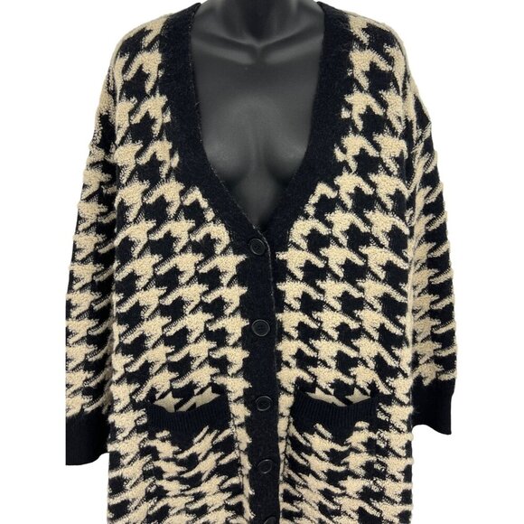 Max Studio Oversized Houndstooth Cardigan Sweater Size Large L Brown Black New - Picture 2 of 10